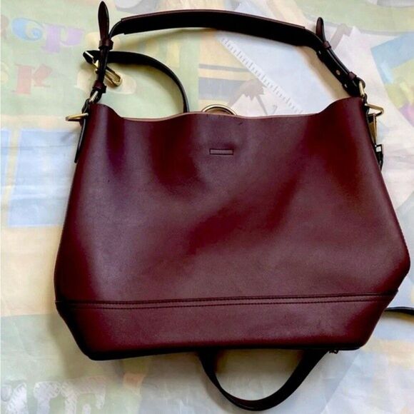 Faux Leather Purse Tote Crossbody & Shoulder Handbag Maroon Adjustable Strap - Picture 8 of 9